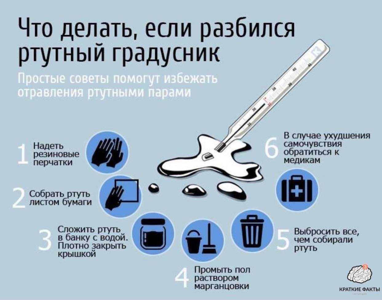 Что делать, если разбился градусник с ртутью: пошаговая инструкция, чем обработать пол в квартире, как собрать ртуть, что запрещено, последствия