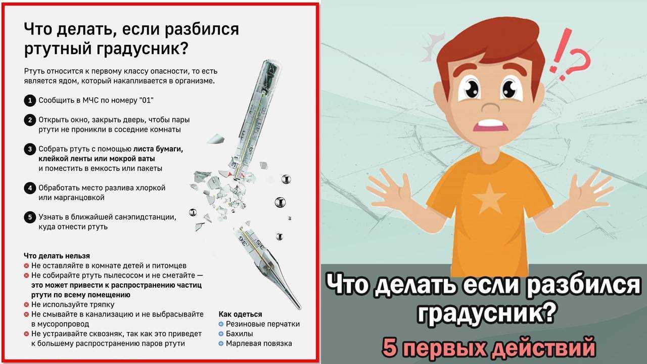 Что делать, если дома разбился ртутный градусник (термометр)?